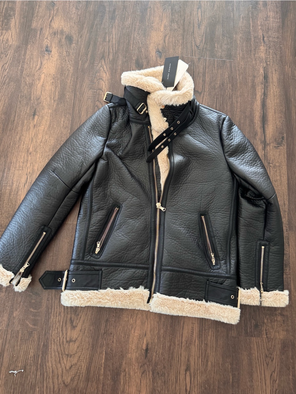 Zara NWT Brown Faux Leather Oversized Moto Jacket